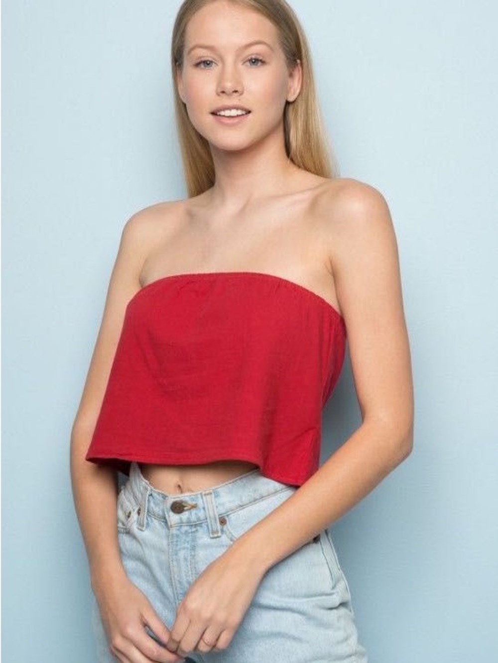 brandy melville red strapless flowy top